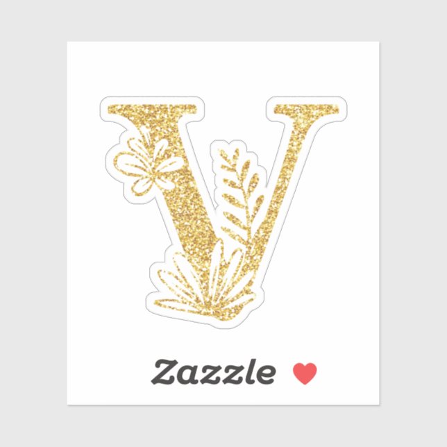 Sticker Parties scintillant d'or Monogramme initial V Flor (Feuille)