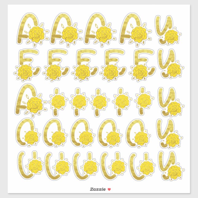 Sticker Parties scintillant Gold Jaune Floral Monogram Vow (Feuille)