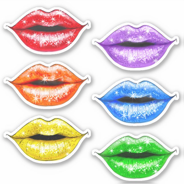 Sticker Parties scintillant Rainbow Love Lips (Devant)