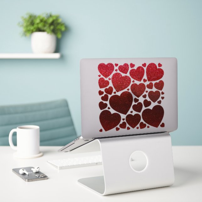 Sticker Parties scintillant Rouge Saint Valentin Coeurs Am (Ordinateur portable sur le bureau)