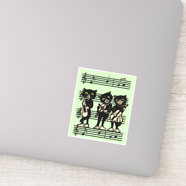 Sticker Partition de trois chats noirs musicaux Vert (Détail)