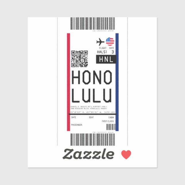 Sticker Passe à Honolulu (HNL) (Feuille)