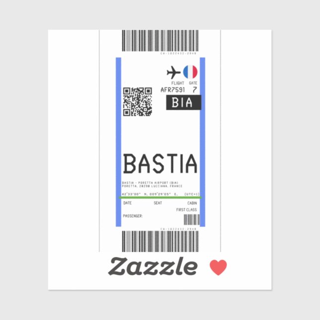 Sticker Passe d'embarquement à Bastia Corsica (BIA) (Feuille)