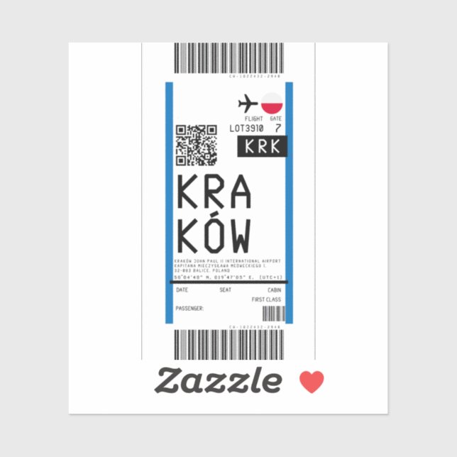 Sticker Passe d'embarquement à Cracovie (KRK) (Feuille)