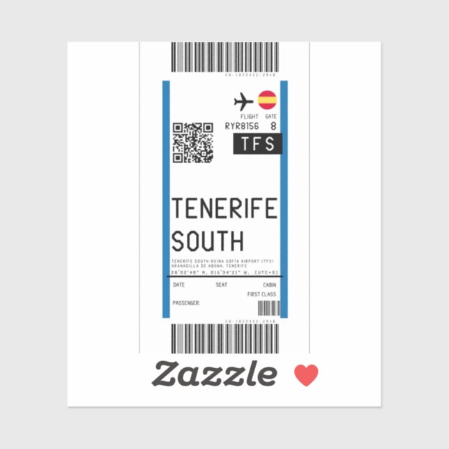 Sticker Passe d'embarquement à Tenerife Sud (TFS) (Feuille)
