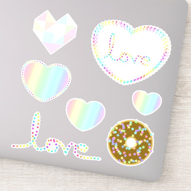 Sticker Pastel Arc-en-ciel esthétique Amour Coeur Designs (Détail)