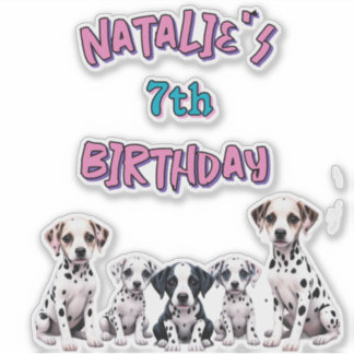 Sticker Pastel Dalmatian Dogs Birthday Party