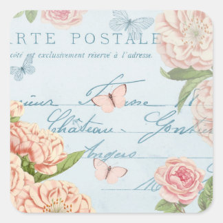 sticker pastel floral en bleu & rose avec fleurs