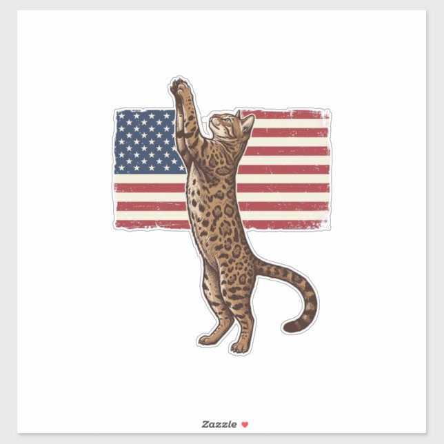 Sticker Patriotic Cat American Flag Vintage Vector Design_ (Feuille)