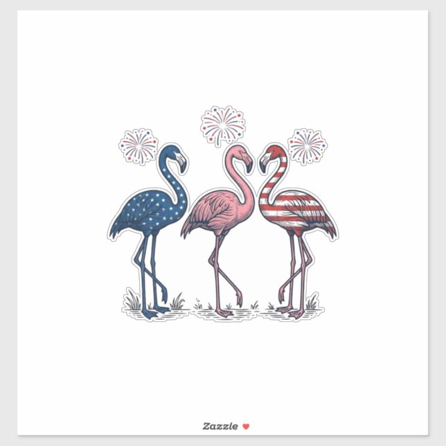 Sticker Patriotic Flamingo Trio Vintage Engraving Design_1 (Feuille)