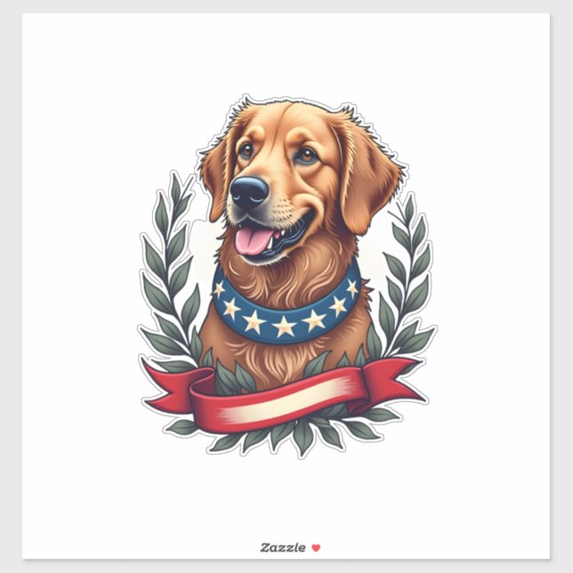 Sticker Patriotic Golden Retriever Americana Art Tee 2 (Feuille)