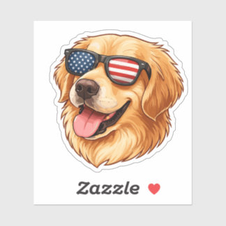 Sticker Patriotic Golden Retriever with American Flag