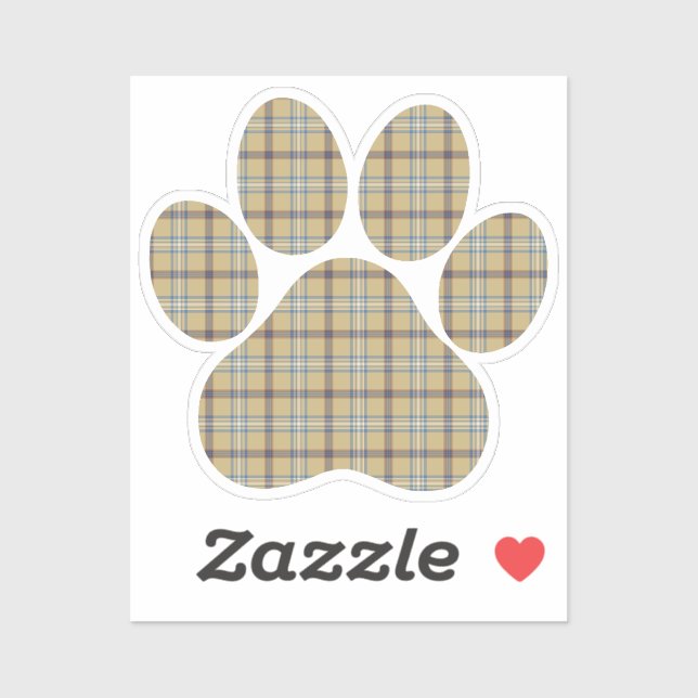 Sticker Paw Shape Plaid Tan Dog Cat (Feuille)