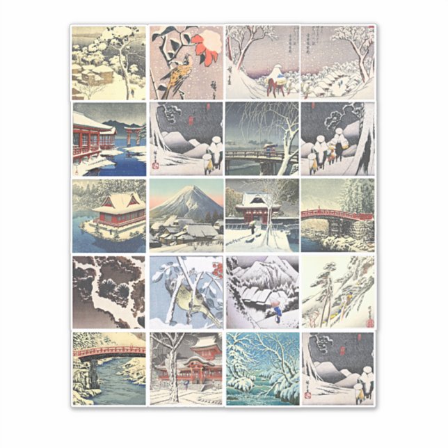 Sticker paysage de neige arbres peintures d'art japonaise (Devant)
