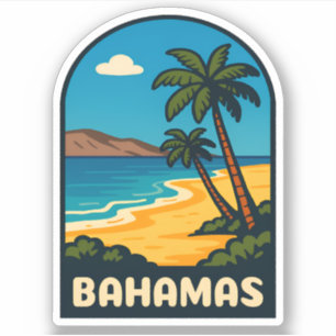 Sticker Paysage de plage de Bahamas Vintage voyage rétro