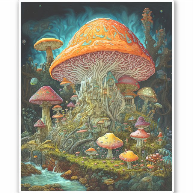 Sticker Paysage des champignons Art des Imaginaires surréa (Devant)
