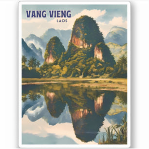 Sticker Paysage du Vintage voyage rétro Vang Vieng Laos