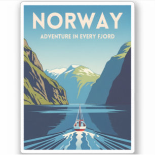 Sticker Paysage rétro du fjord de Norvège Vintage voyage