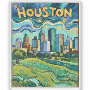 Sticker Paysage urbain coloré vintage de Houston Van Gogh
