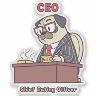 Sticker PDG Pug drôle - Directeur Général Mangeur Bureau H
