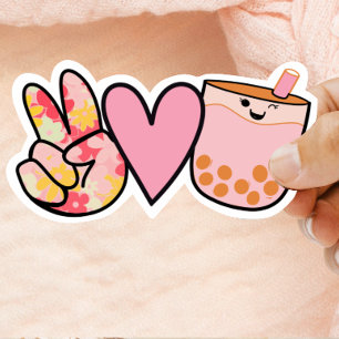Sticker Peace Love Boba Bubble Tea Cute and Funny