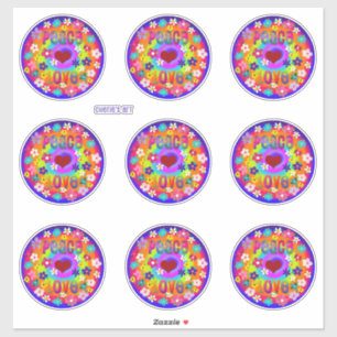 Sticker Peace Love Hippie Style Fleurs si mignonnes