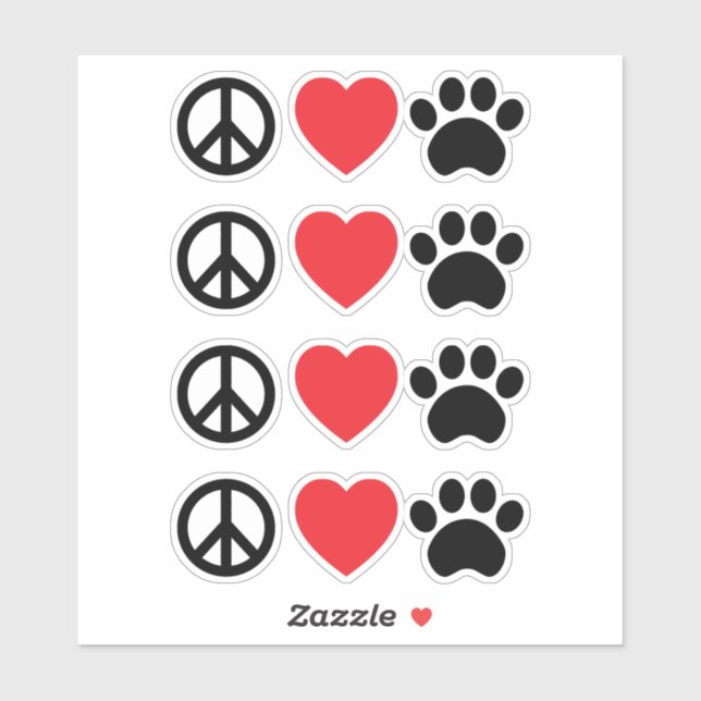 Sticker Peace Love Paw (Feuille)