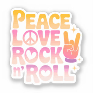 Sticker Peace Love Rock n Roll - Typographie inspirée par