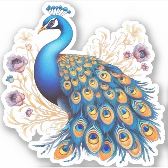 Sticker Peacock Avec Fleurs Violettes (Devant)