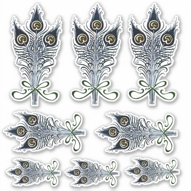 Sticker Peacock Feathers Art Nouveau Vintage (Devant)