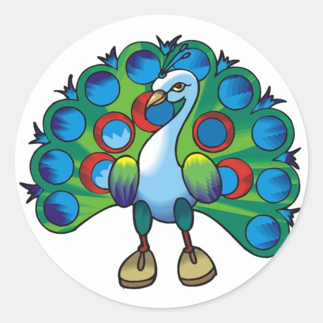 Sticker-peacock peafowl classic round sticker (Front)