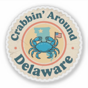 Sticker Pêche à la crabes vintage autour du crabe du Delaw