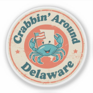 Sticker Pêche aux crabes vintage autour du crabe du Delawa