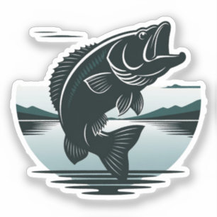 Sticker Pêche de l'achigan à grande bouche minimaliste en 