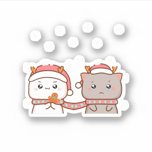 Sticker Pêche Et Goma Mochi Chat, Joyeux Noël (Devant)