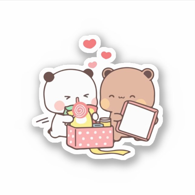Sticker Pêche Et Goma Mochi Couple Ours (Devant)