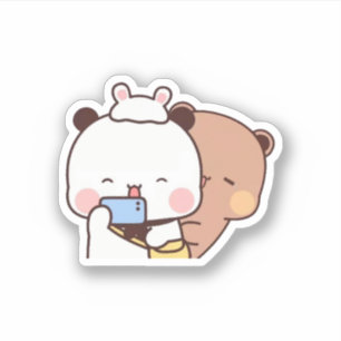 Sticker Pêche Et Goma Mochi Ours Couple Selfie