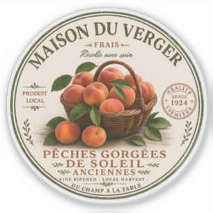 Sticker Pêches de marché vintage de fermiers français