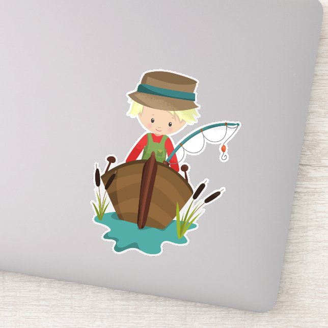 Sticker Pêcheur, Pêcheur, Bâton de pêche, Cheveux blond (Détail)