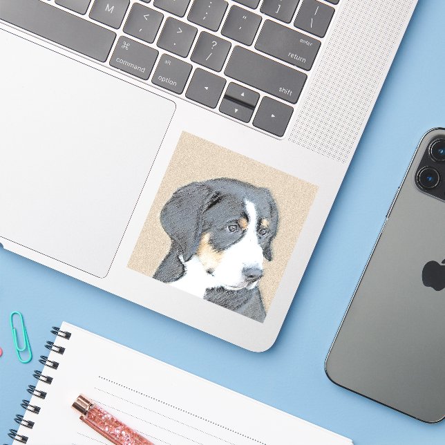 Sticker Peinture bernoise de chien de montagne - Art origi (Ordinateur portable avec iPhone)