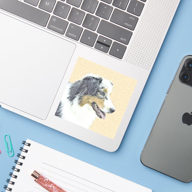 Sticker Peinture de berger australien - Art original de ch (Ordinateur portable avec iPhone)