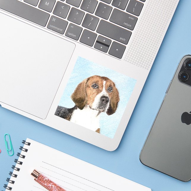 Sticker Peinture Foxhound en anglais - Joli art original c (Ordinateur portable avec iPhone)