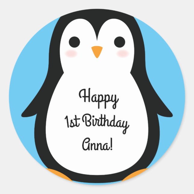 Sticker Penguin mignon hiver 1er anniversaire Stic (Devant)