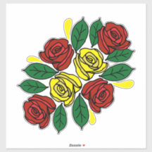 Péniche d'art populaire aux roses rouges et jaunes