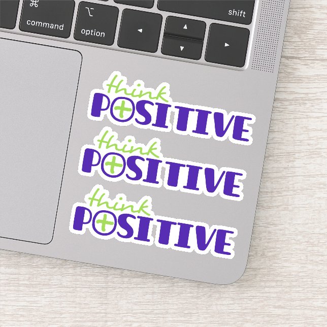 Sticker Pensez positif slogan texte vert bleu plus (Détail)