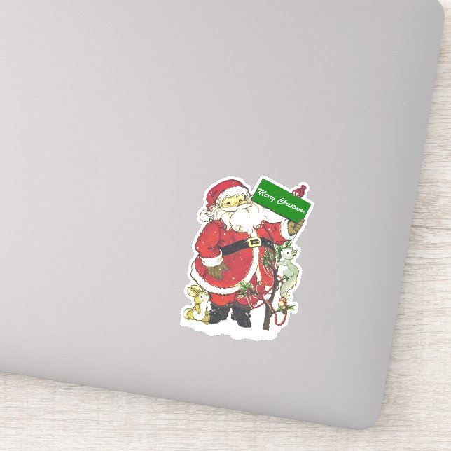 Sticker Père Noël Animaux Petit Arbre Neige Joyeux Noël (Détail)