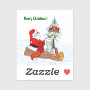 Sticker Père Noël avec Renard de lapin et écureuil