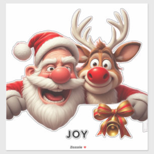 Sticker Père Noël de dessin animé festif et renne