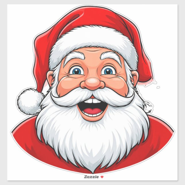 Sticker Père Noël de Noël souriant au chapeau rouge (Feuille)