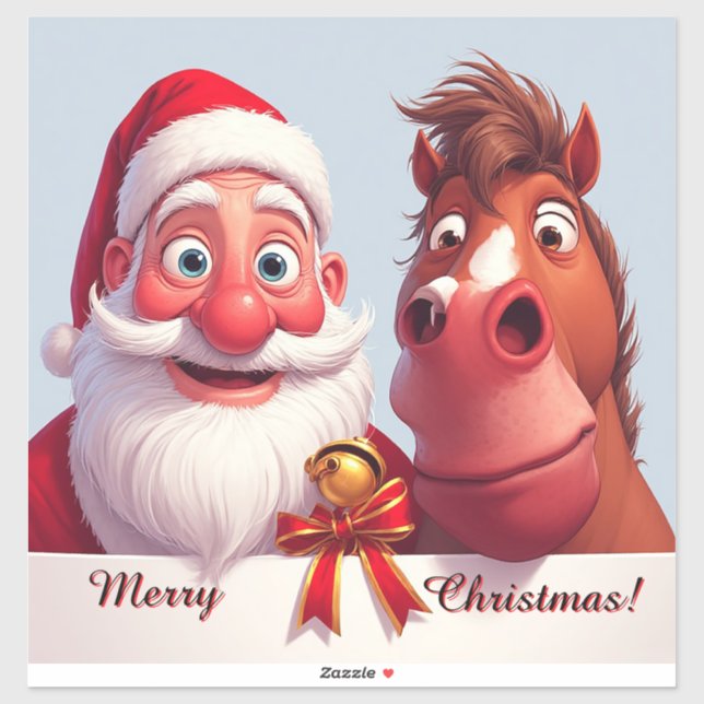 Sticker Père Noël drôle et cheval de joie de fêtes ❄️ (Feuille)